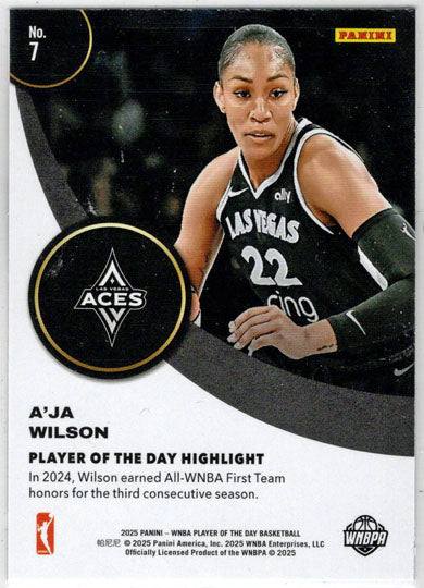 2025 Panini WNBA Player of the Day Orange Parallel Card 7 A'ja Wilson 176/199
