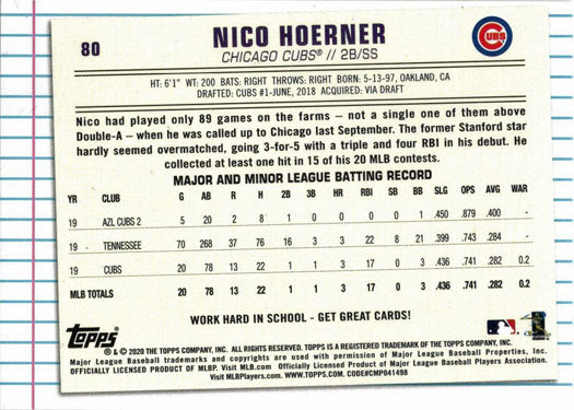 Topps Of The Class Baseball 2020 Base Card 80 Nico Hoerner
