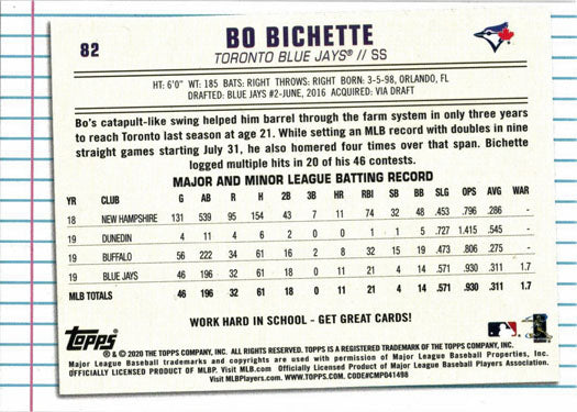 Topps Of The Class Baseball 2020 Base Card 82 Bo Bichette