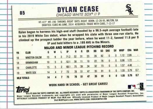 Topps Of The Class Baseball 2020 Base Card 85 Dylan Cease