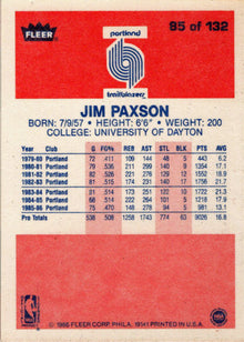 1986-87 Fleer Basketball #85 Jim Paxson Base Rookie Card