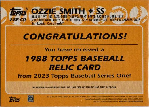 Topps Series One Baseball 2023 Relic Card 88R-OS Ozzie Smith