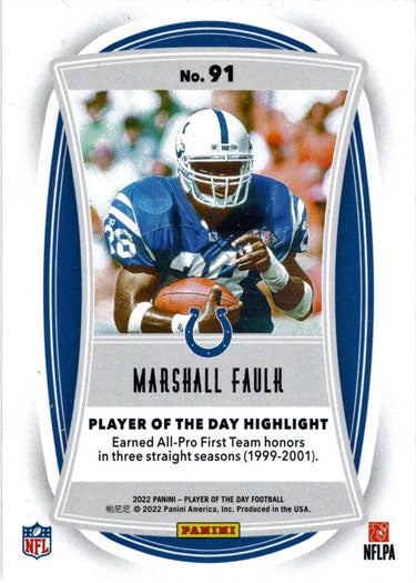 Panini Player Of The Day Football 2022 Foil Parallel Card 91 Marshall Faulk