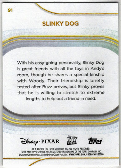 2025 Topps Chrome Disney Pink Refractor Card 91 Slinky Dog 053/250