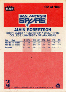 1986-87 Fleer Basketball #92 Alvin Robertson Base Rookie Card