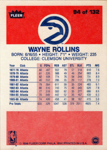 1986-87 Fleer Basketball #94 Wayne "Tree" Rollins Base Rookie Card