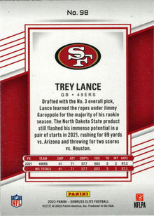 Panini Donruss Elite Football 2022 Aspirations Red Stars Parallel Card 98 Trey Lance 142/275