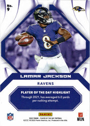 Panini Player Of The Day Football 2022 Foil Parallel Card 9 Lamar Jackson