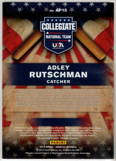 2019 Panini Donruss Baseball American Pride Insert Card AP15 Adley Rutschman