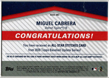 2020 Topps Update Baseball All-Star Stitches Relic Card ASSC-MC Miguel Cabrera