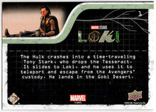 2023 Upper Deck Marvel Loki Yellow Parallel Base Card 1 Where's Loki? 208/225