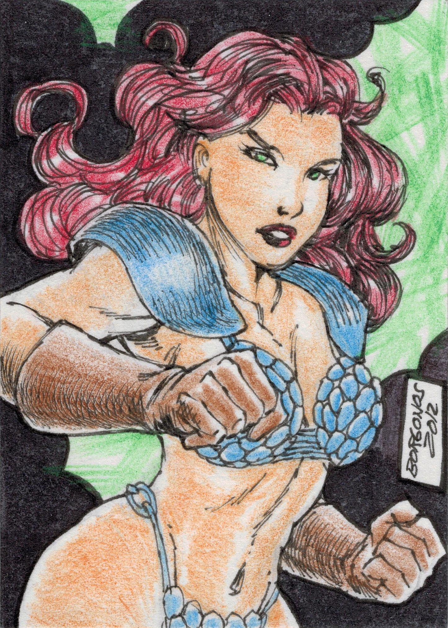 Breygent Dynamite Red Sonja 2012 Sketch Card by Dan Borgonos
