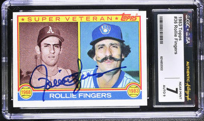 Topps Baseball 1983 Base Card #36 Rollie Fingers CGC 7 Near Mint JSA Autograph