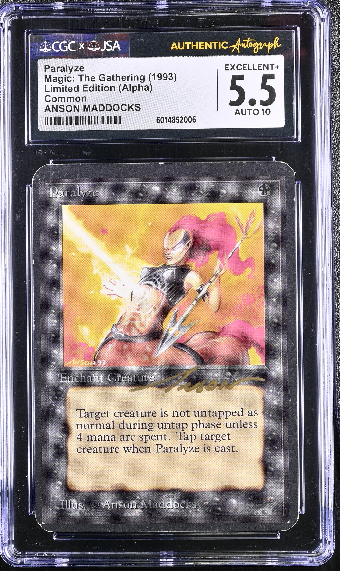 Magic MTG Paralyze [Alpha Edition] CGC 5.5 EX+ JSA Anson Maddocks Autograph