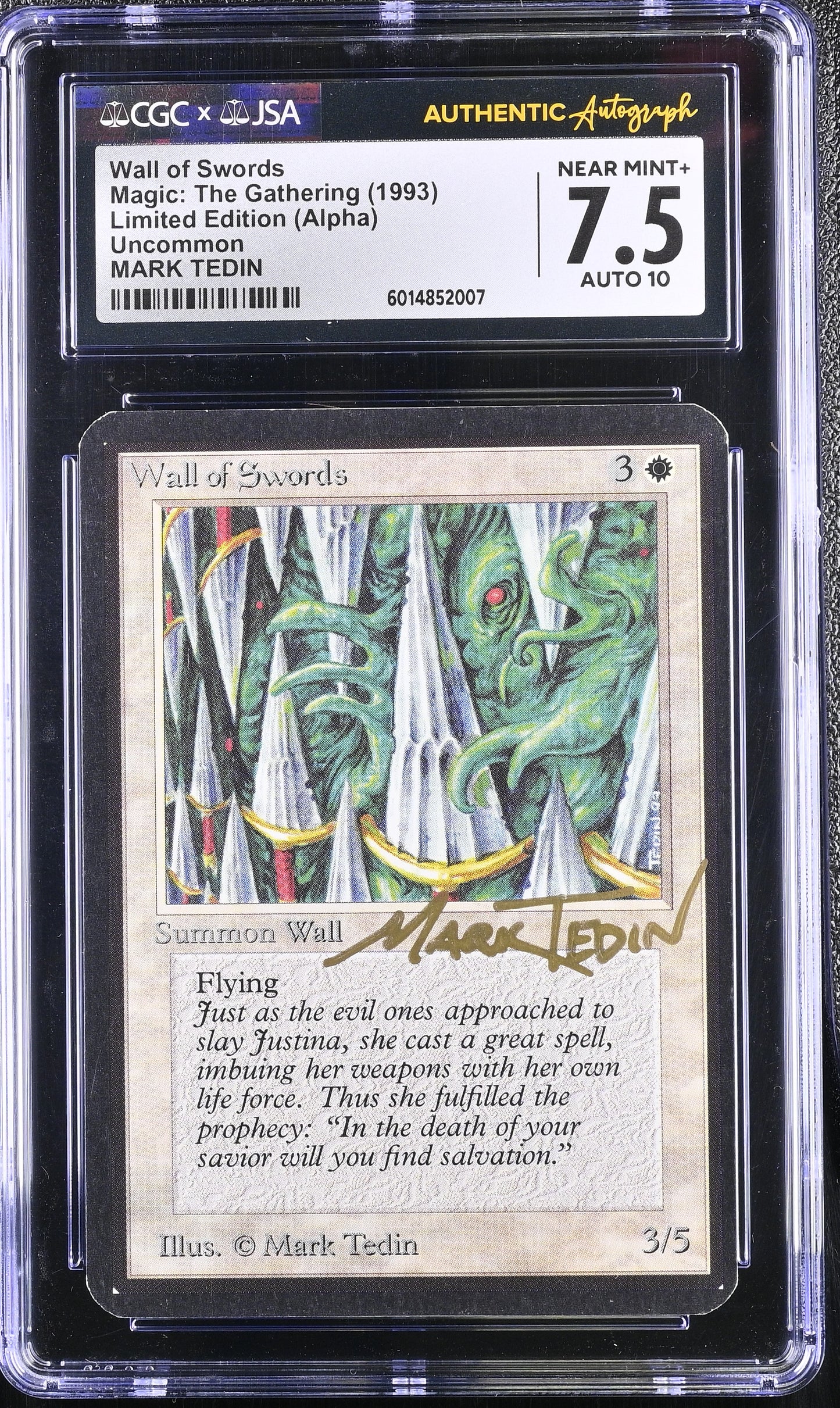 Magic MTG Wall of Swords [Alpha Edition] CGC 7.5 NM+ JSA Mark Tedin Autograph