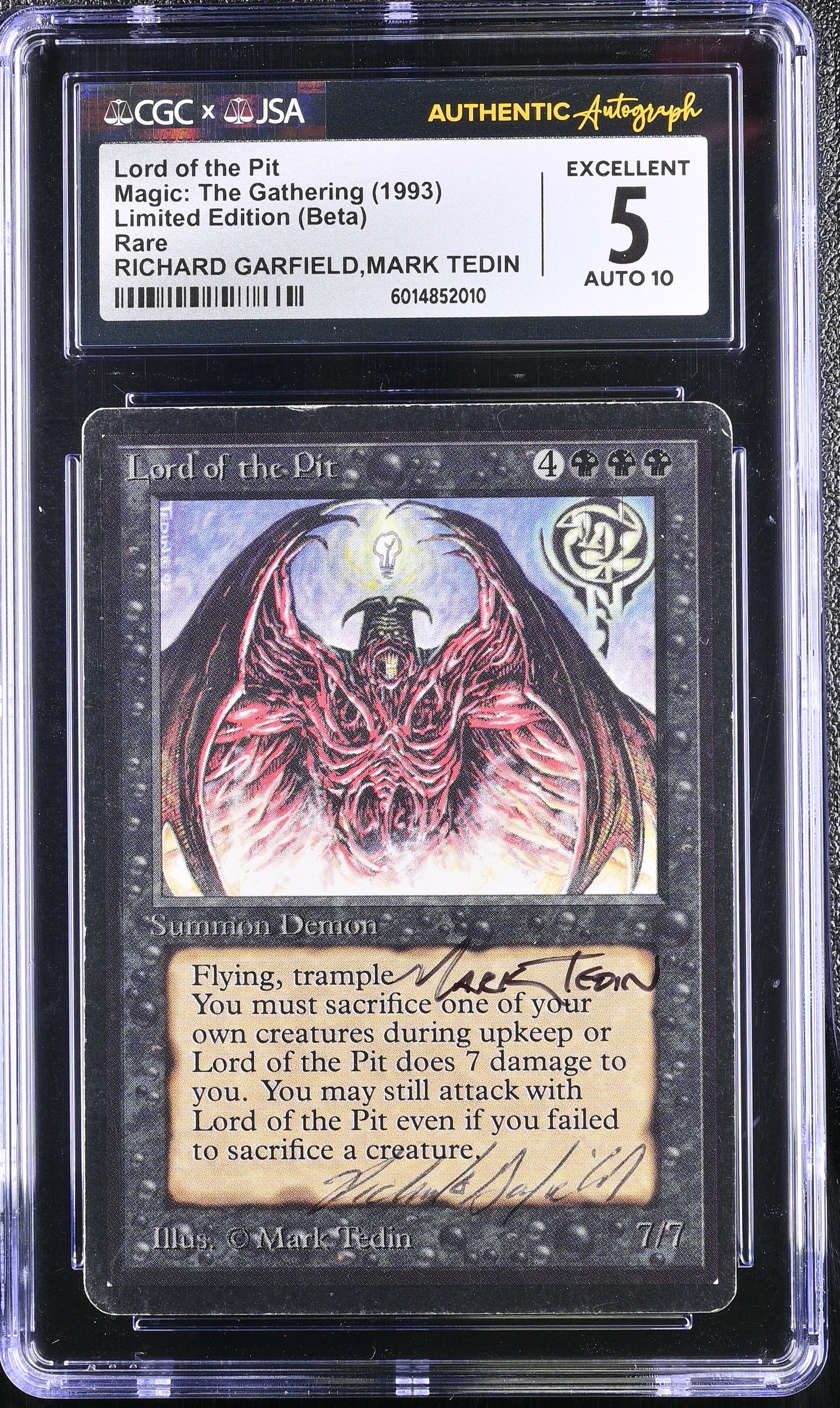 MTG Magic Lord of the Pit [Beta Edition] CGC 5 Ex JSA Tedin & Garfield Autograph