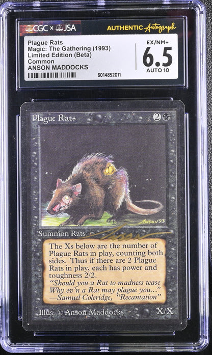 Magic MTG Plague Rats [Beta Edition] Graded CGC 6.5 Ex/NM+ JSA Anson Maddocks Autograph