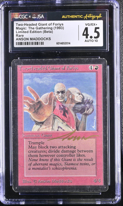Magic MTG Two-Headed Giant of Foriys [Beta Edition] CGC 4.5 VG/Ex+ JSA Anson Maddocks Autograph