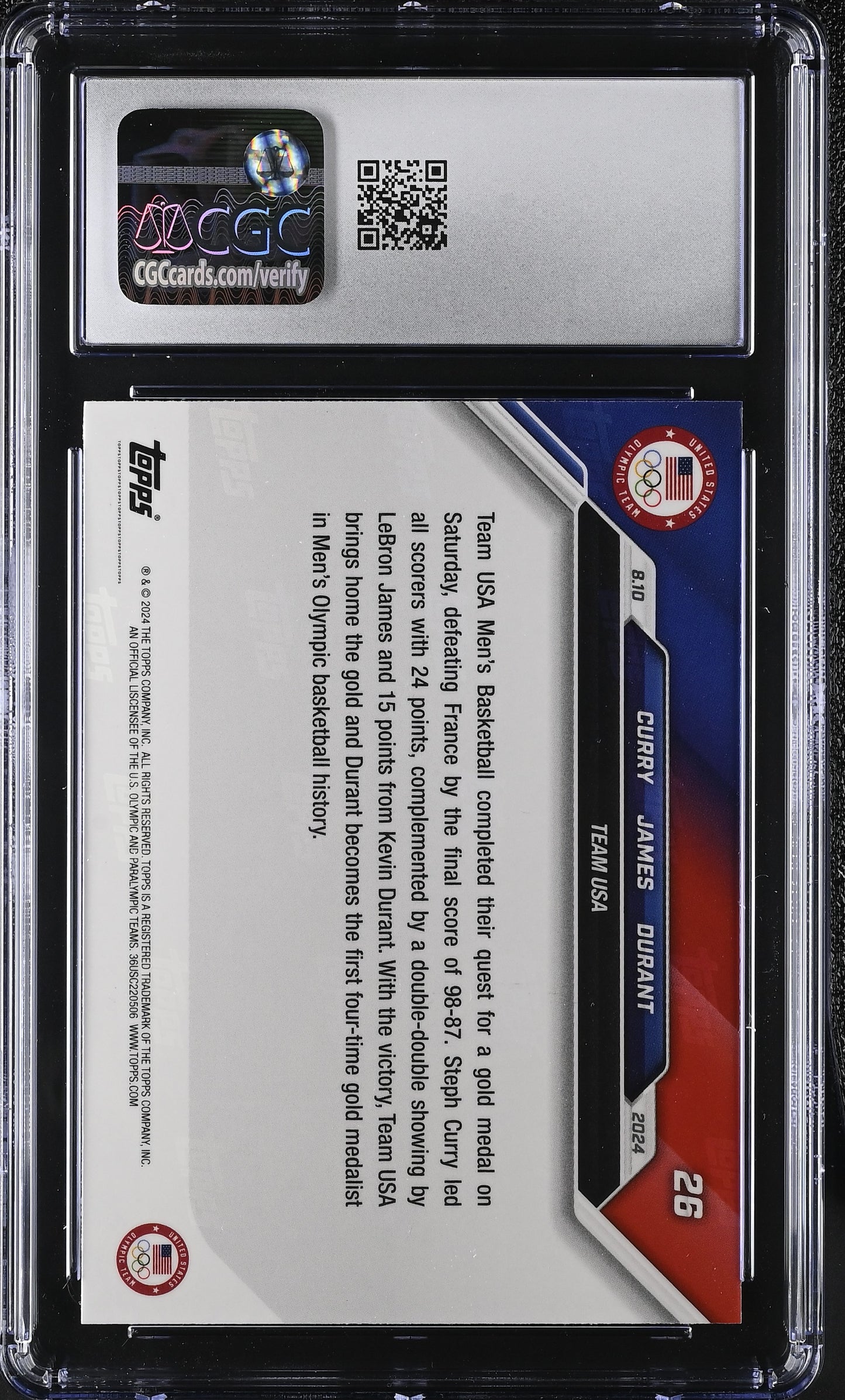 2024 Topps Now Olympic Games Card 26 Curry James Durant CGC 9 Mint