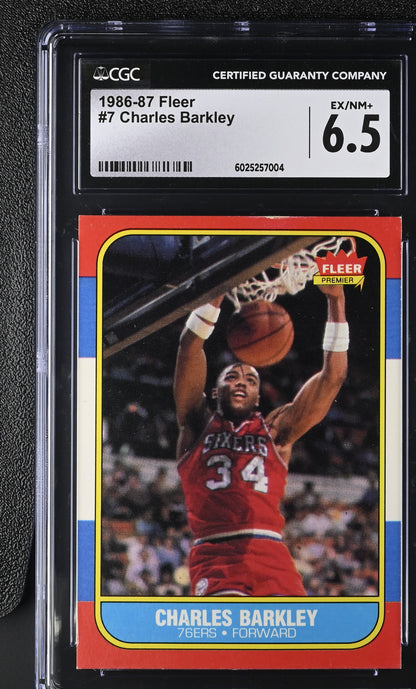 1986-87 Fleer Basketball #7 Charles Barkley RC Graded CGC 6.5 Ex/NM+