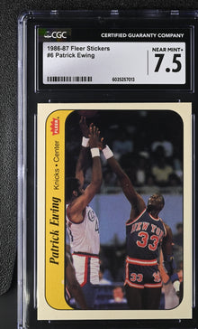 1986-87 Fleer Basketball Stickers #6 Patrick Ewing CGC 7.5 NM+
