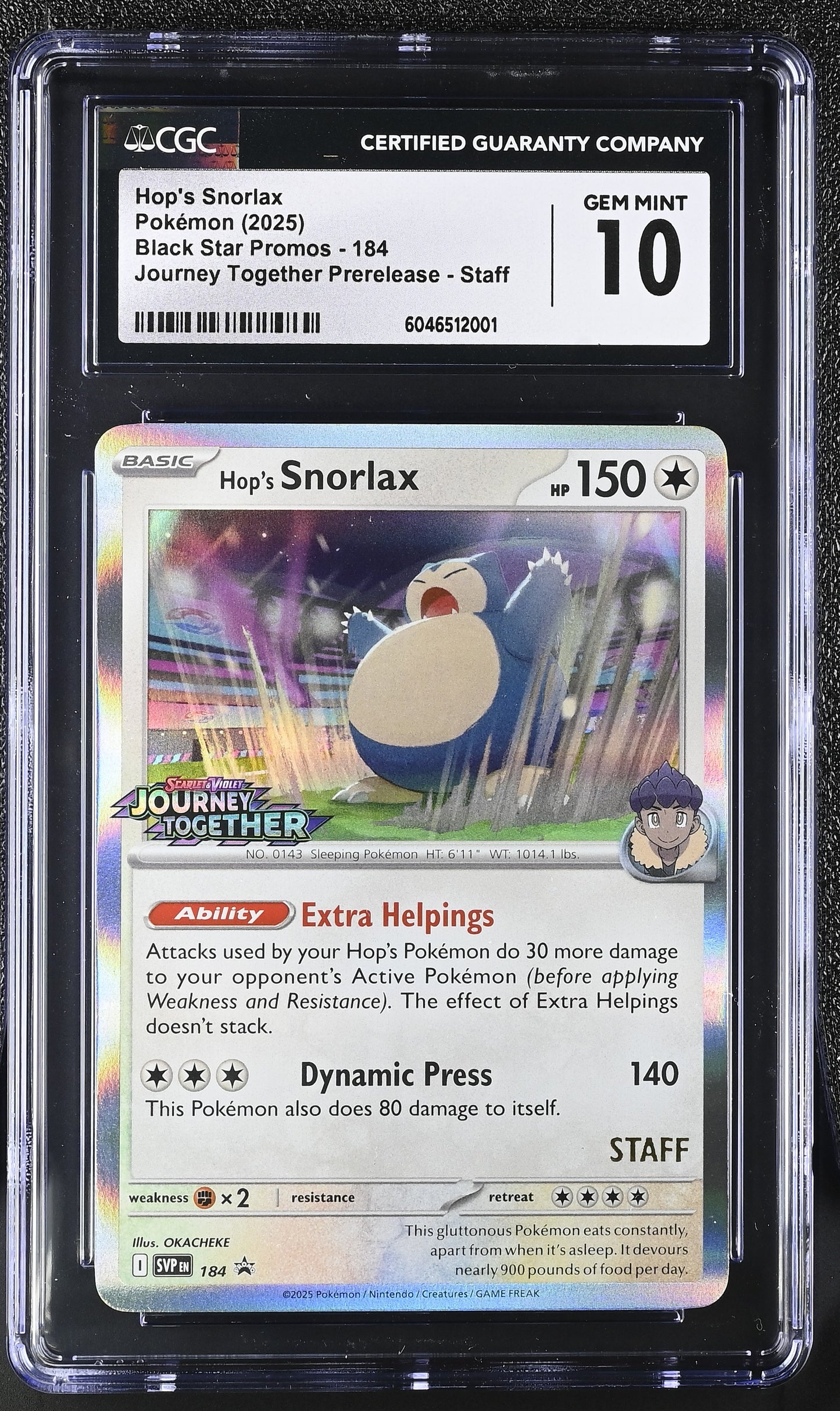 Pokemon Hop's Snorlax (184) [S&V: Journey Together] Black Star Promo CGC 10 Gem Mint