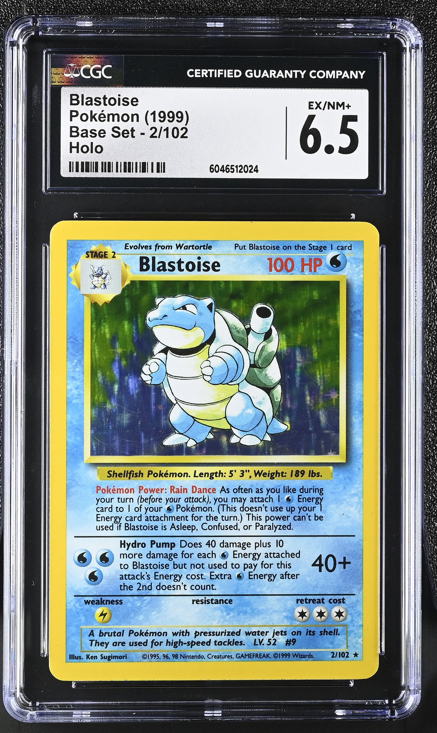 Pokemon Blastoise (2/102) [Base Set Unlimited] CGC 6.5 Ex/NM+