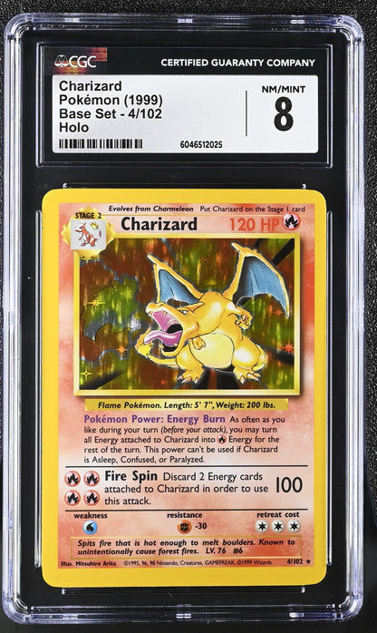 Pokemon Charizard (4/102) [Base Set Unlimited] Graded CGC 8 NM/Mint