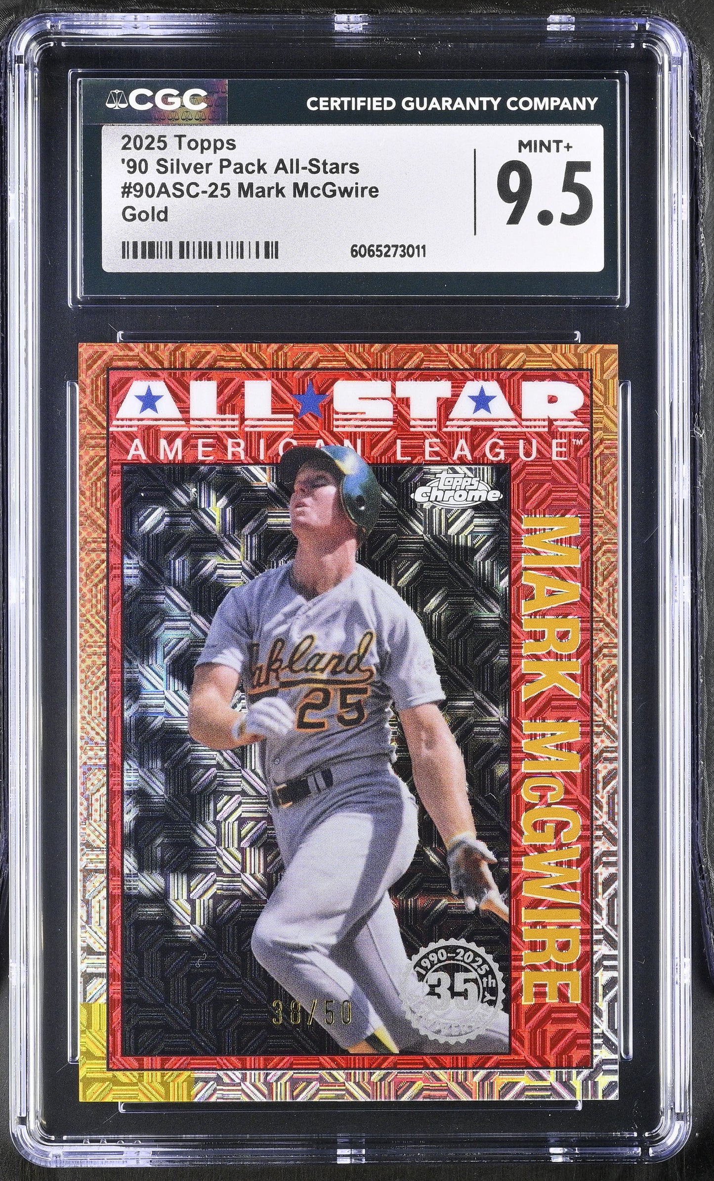 2025 Topps Mark McGwire #90ASC-25 CGC 9.5 Silver Pack Gold Refractor #'d /50
