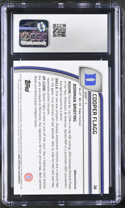 2024-25 Topps Bowman Chrome University Cooper Flagg #16 1st CGC 9.5 Mint+