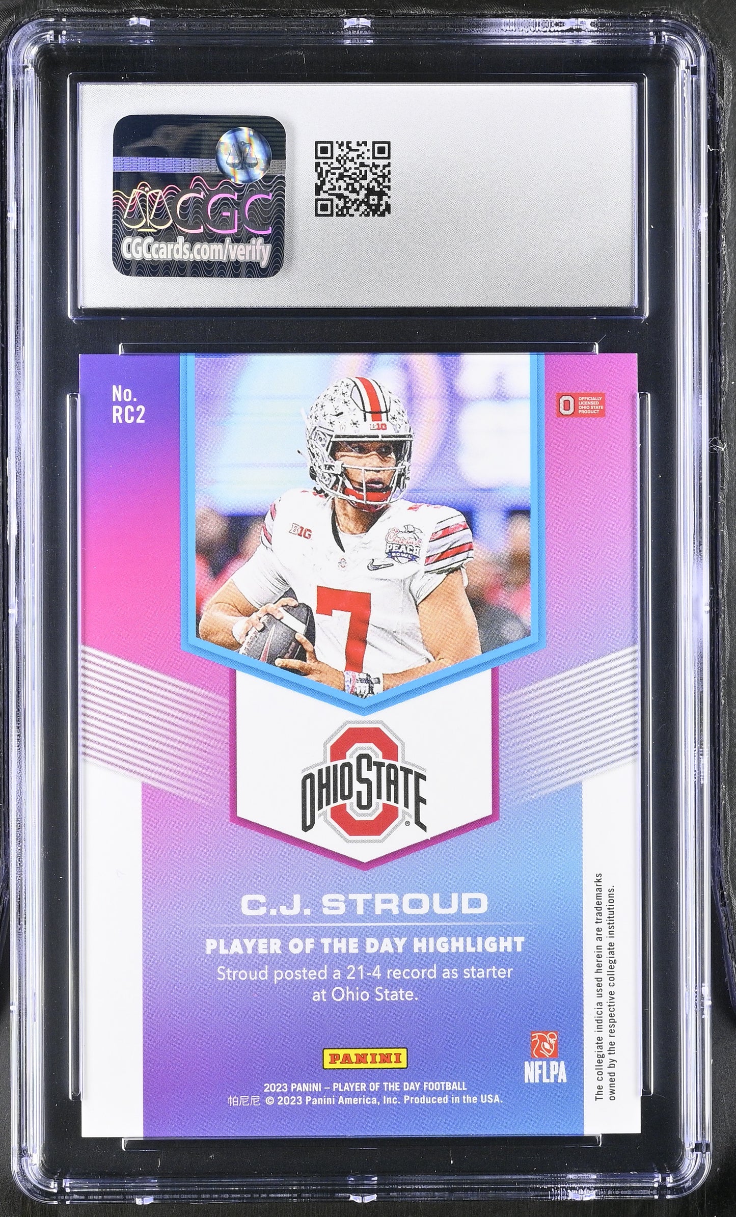 2023 Panini POTD Football RC2 C. J. Stroud Purple 11/25 CGC 9 Mint