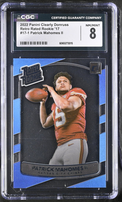 2022 Panini Clearly Donruss 17-1 Patrick Mahomes II CGC 8 NM/Mint Retro Rated Rookie RC