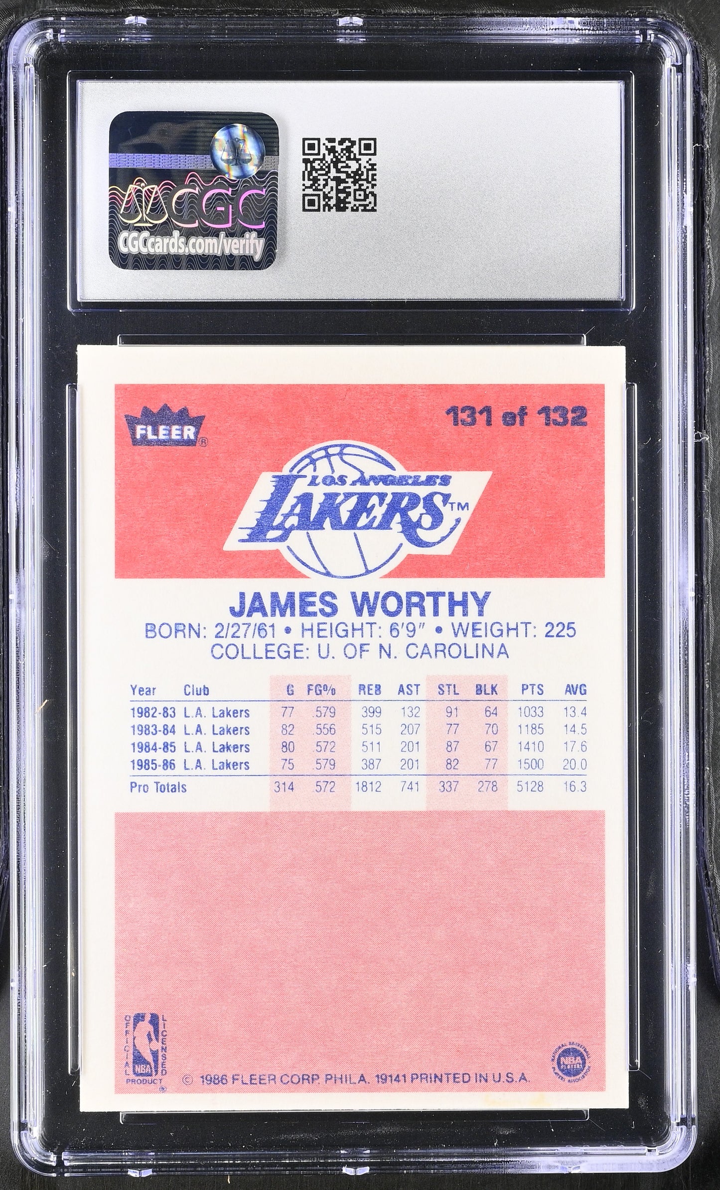 1986-87 Fleer Basketball #131 James Worthy CGC 6.5 EX/NM+
