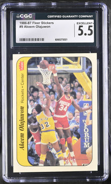 1986-87 Fleer Basketball Sticker #9 Akeem Olajuwon CGC 5.5 Excellent+