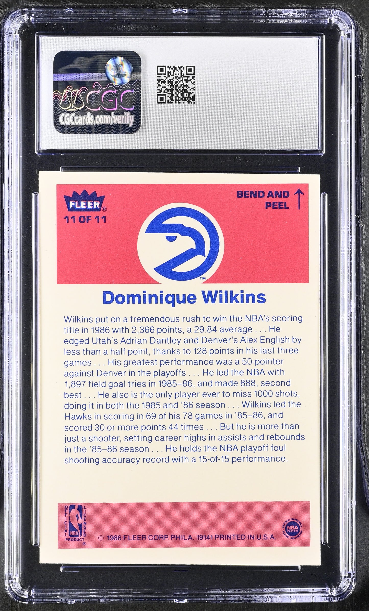 1986-87 Fleer Basketball Sticker #11 Dominique Wilkins CGC 5.5 Excellent+