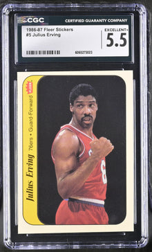 1986-87 Fleer Basketball Sticker #5 Julius Erving CGC 5.5 Excellent+