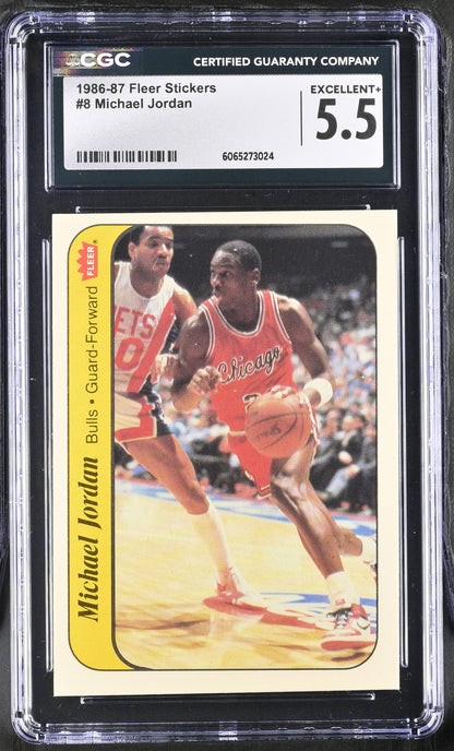 1986-87 Fleer Basketball Sticker #8 Michael Jordan CGC 5.5 Excellent+