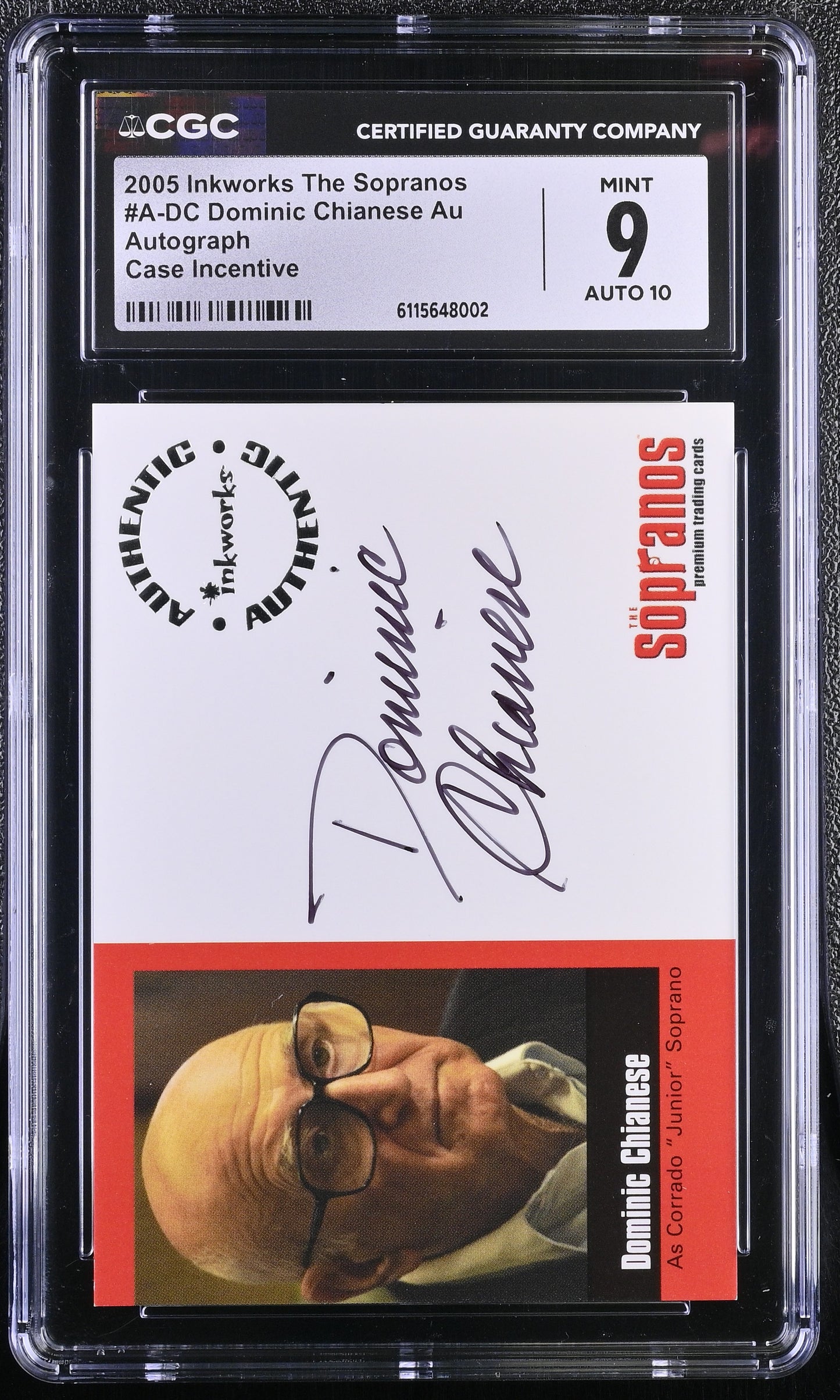 2004 Inkworks Sopranos A-DC Dominic Chianese Autograph Card CGC 9 Mint