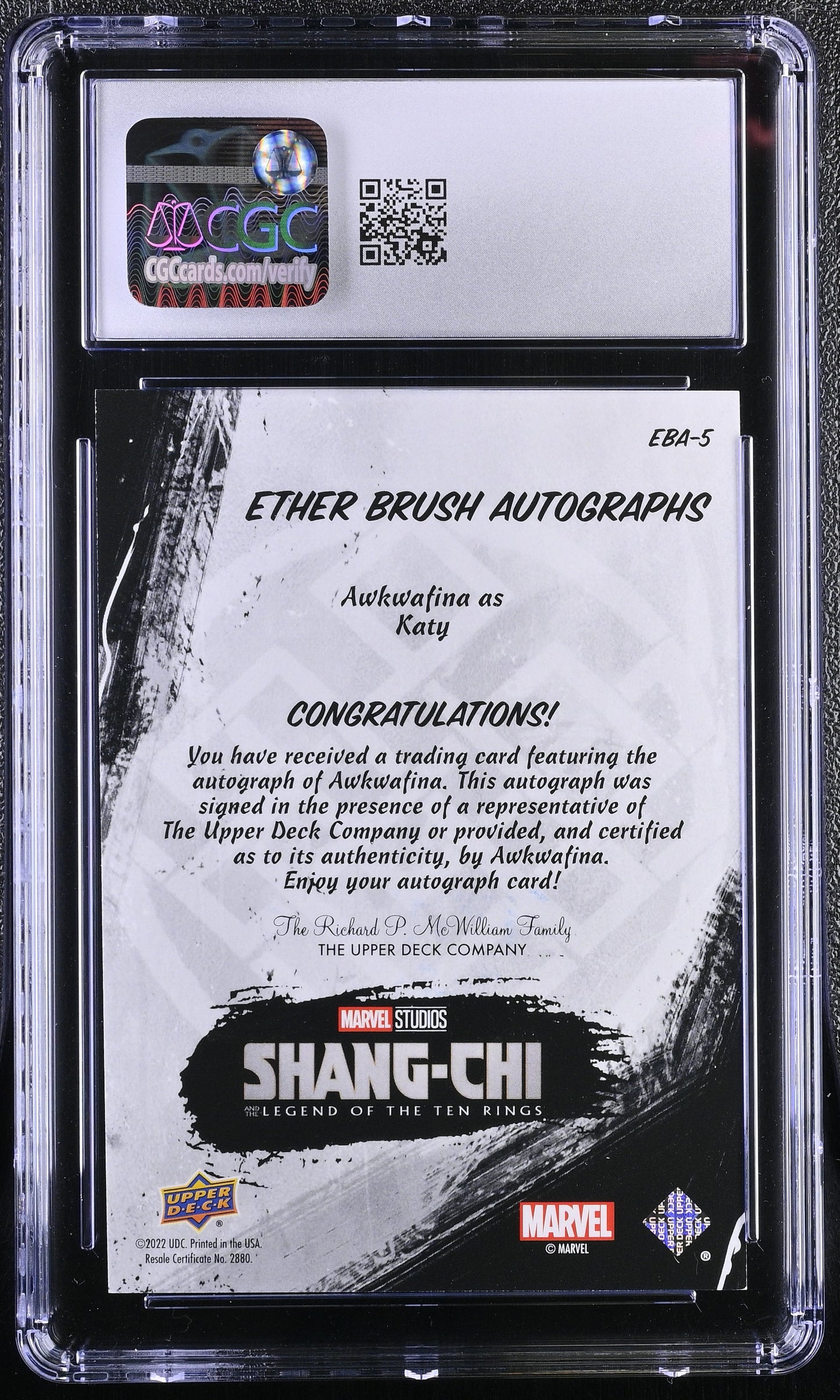 2023 Upper Deck Marvel Shang-Chi EBA-5 Awkwafina as Katy Autograph Card CGC 9 Mint