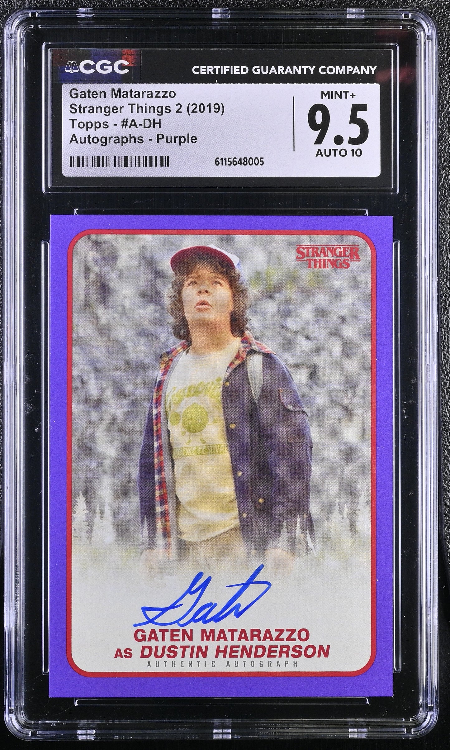 2018 Topps Stranger Things A-DH Gaten Matarazzo Auto Purple 18/25 CGC 9.5 Mint+