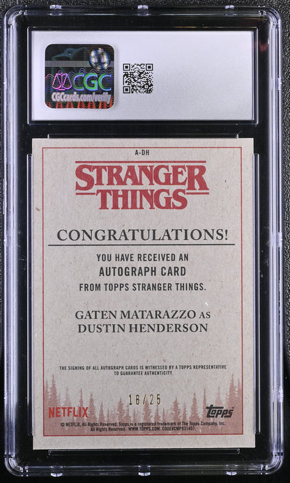 2018 Topps Stranger Things A-DH Gaten Matarazzo Auto Purple 18/25 CGC 9.5 Mint+