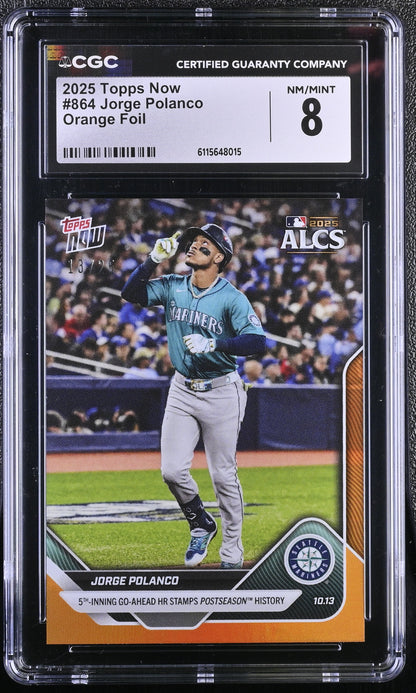 2025 Topps Now Jorge Polanco Card 864 Orange Foil 13/25 CGC 8 NM/Mint