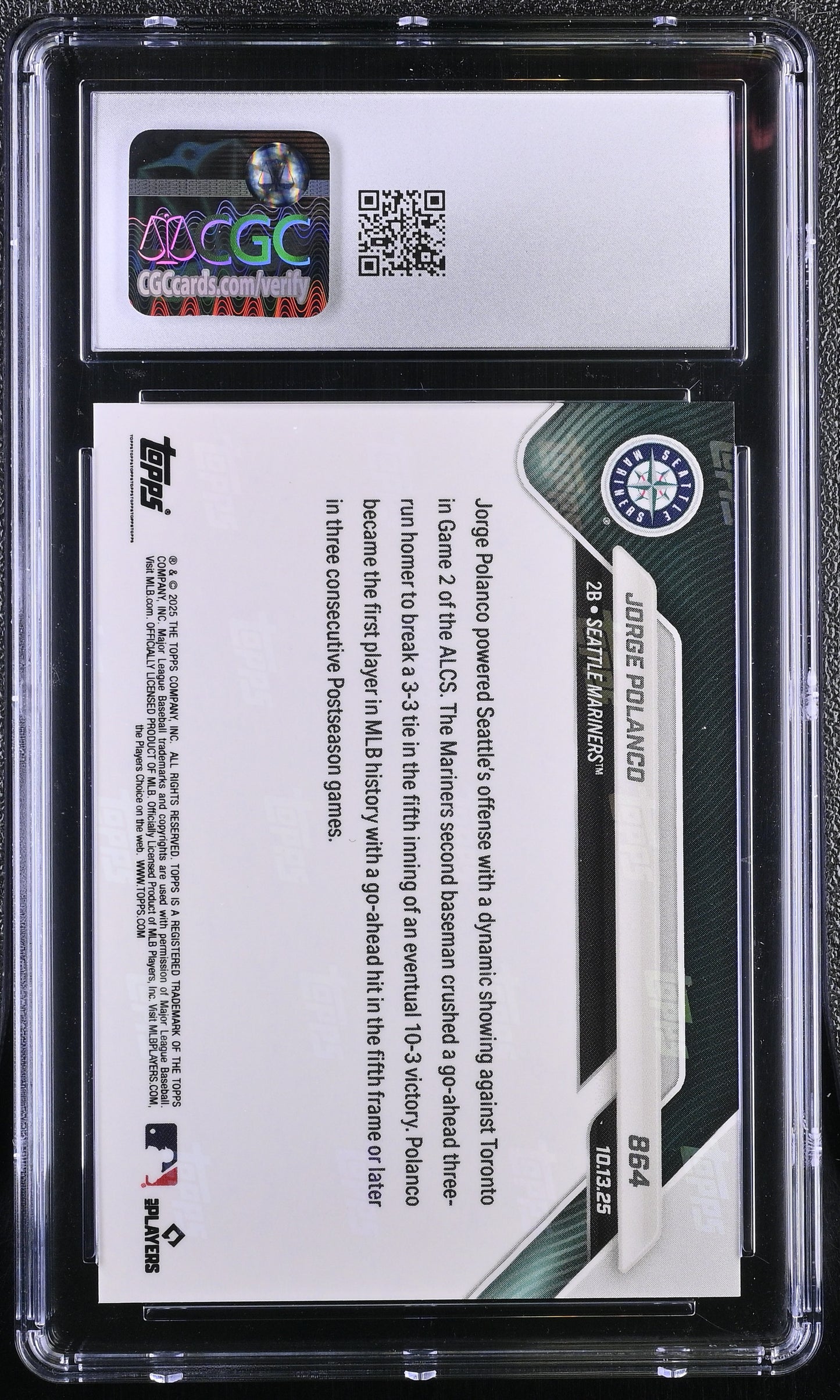 2025 Topps Now Jorge Polanco Card 864 Orange Foil 13/25 CGC 8 NM/Mint