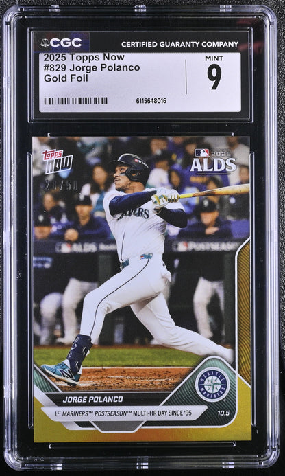2025 Topps Now Jorge Polanco Card 829 Gold Foil 28/50 CGC 9 Mint