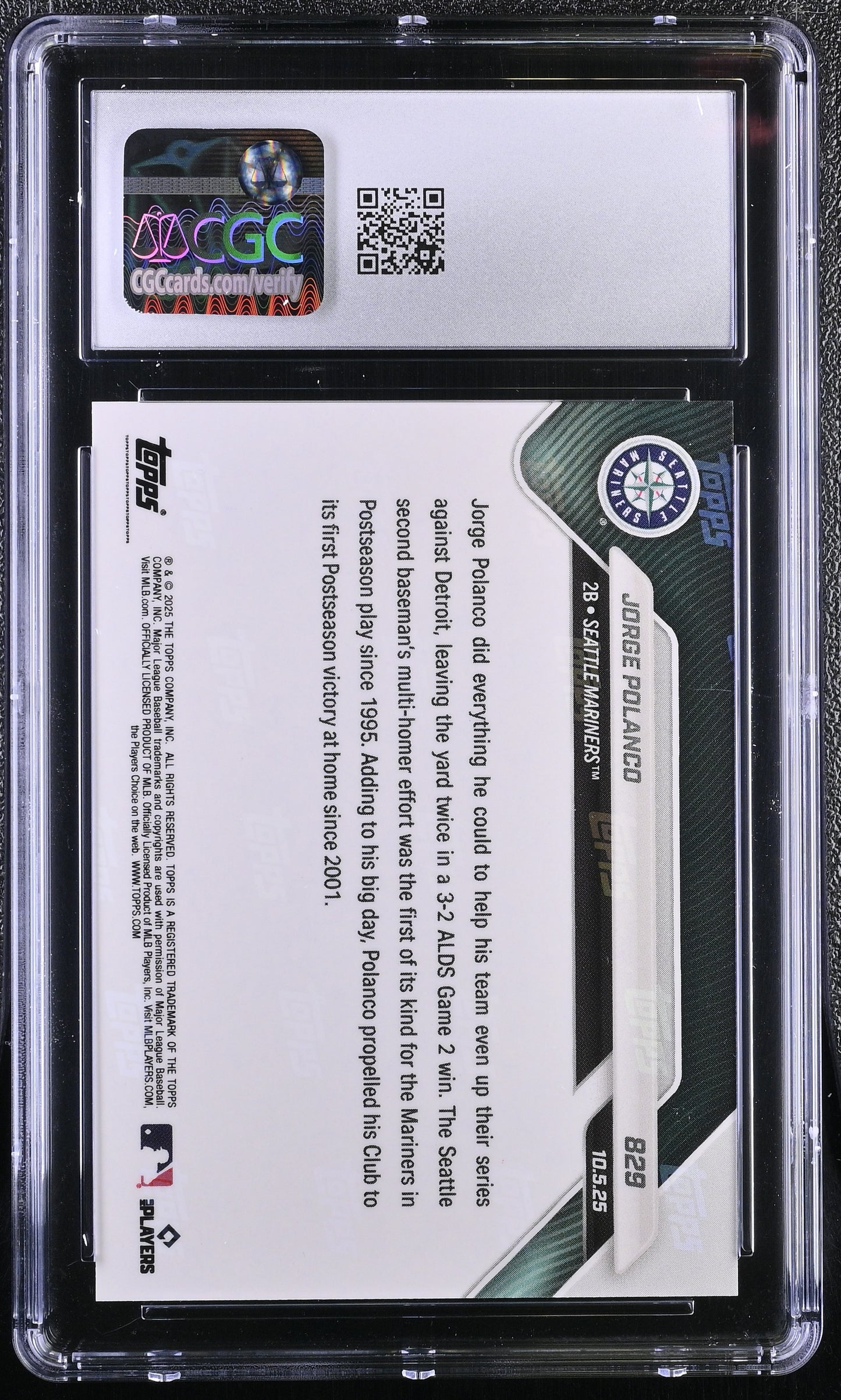 2025 Topps Now Jorge Polanco Card 829 Gold Foil 28/50 CGC 9 Mint