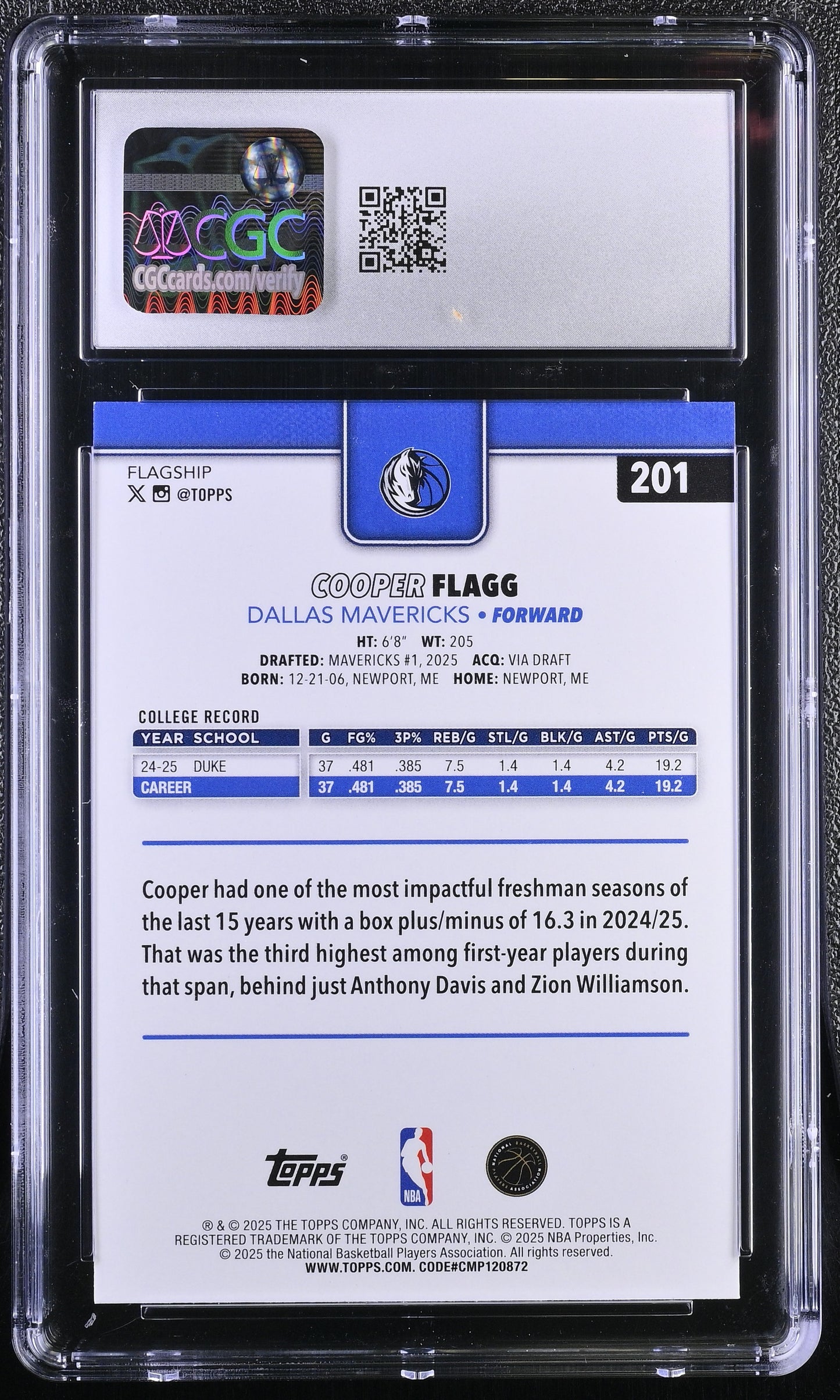 2025-26 Topps Basketball Cooper Flagg #201 CGC 10 Gem Mint RC #18
