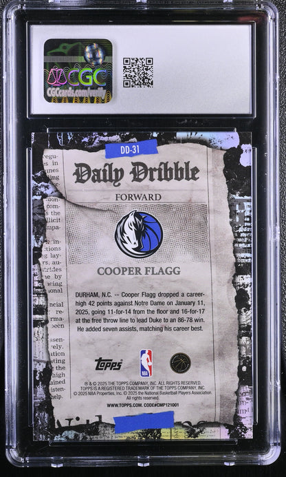 2025-26 Topps Basketball Cooper Flagg #DD-31 CGC 9 Mint RC Foil Daily Dribble