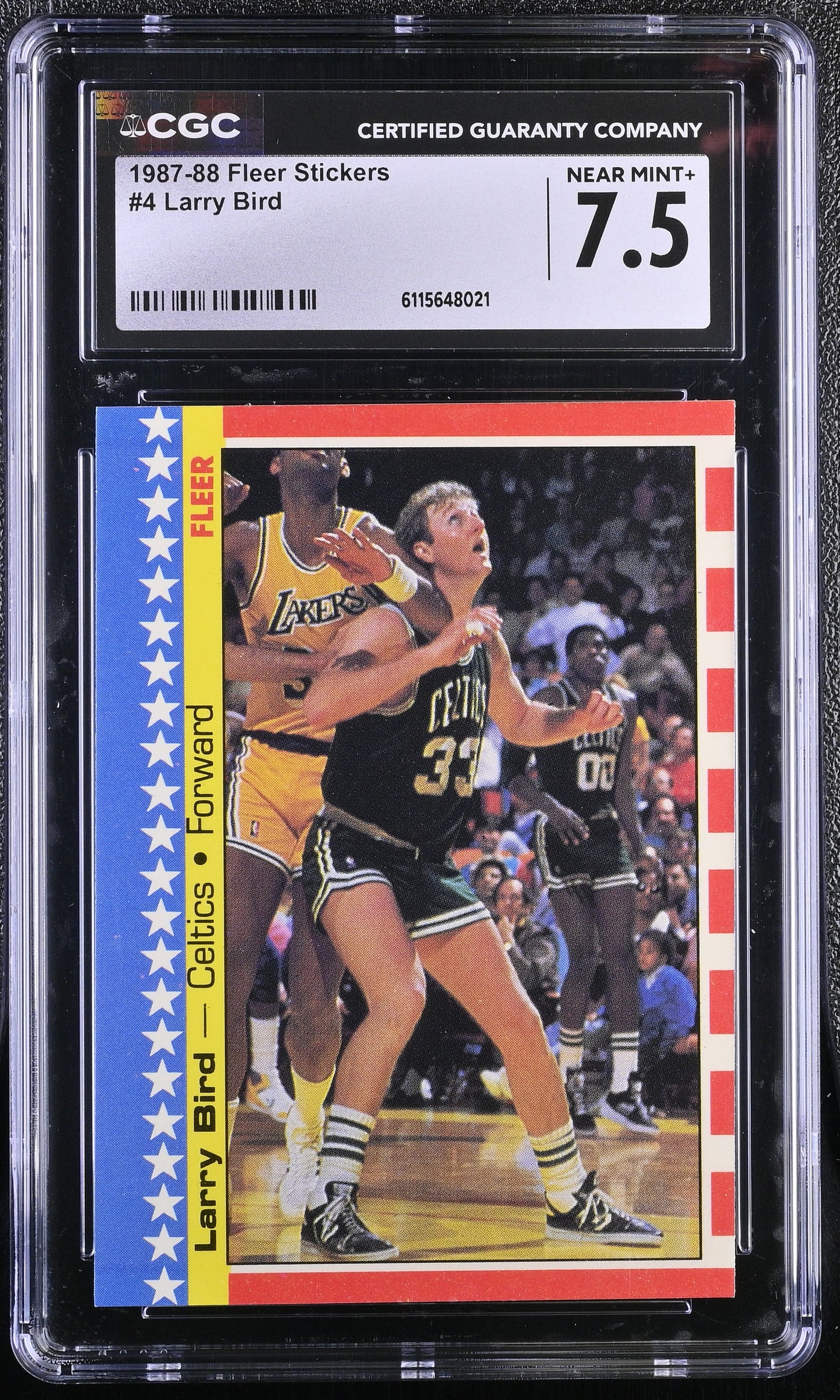 1987-88 Fleer Basketball Sticker #4 Larry Bird CGC 7.5 NM+