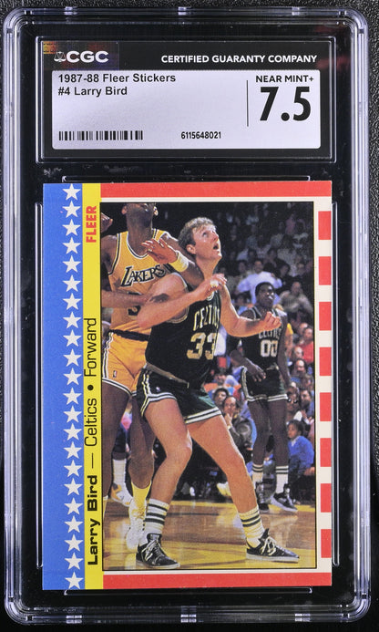 1987-88 Fleer Basketball Sticker #4 Larry Bird CGC 7.5 NM+