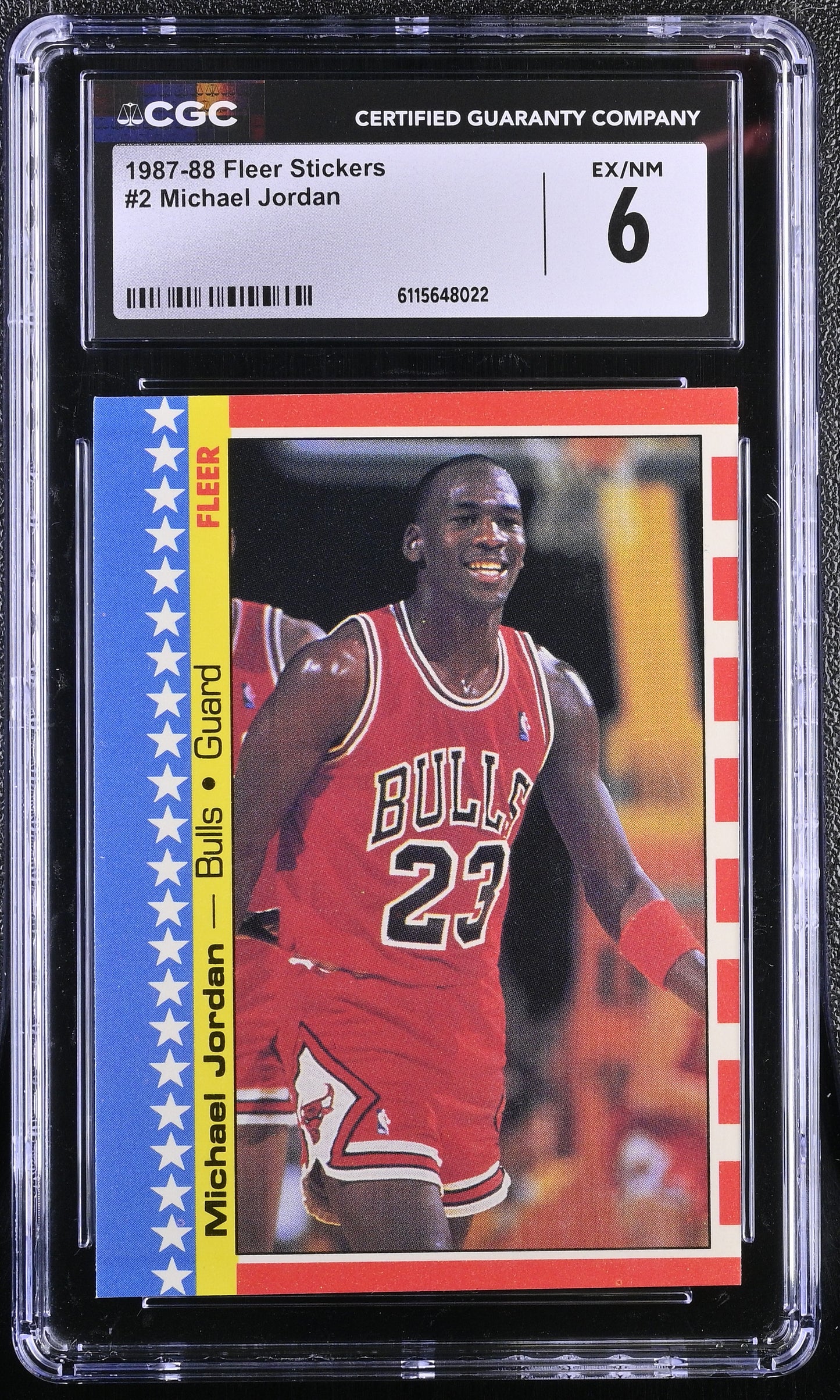 1987-88 Fleer Basketball Sticker #2 Michael Jordan CGC 6 EX/NM
